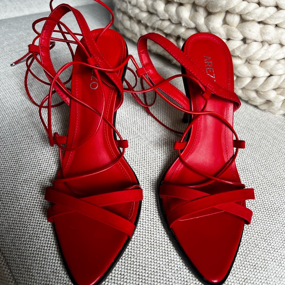 Red Strappy Sandals with Ankle Buckle